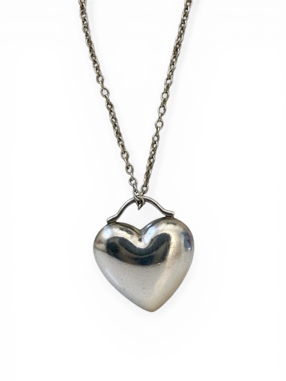 Tiffany & Co. Puff Heart 925 Sterling Silver Pendant Necklace - Vintage (90s) - Picture 2 of 11
